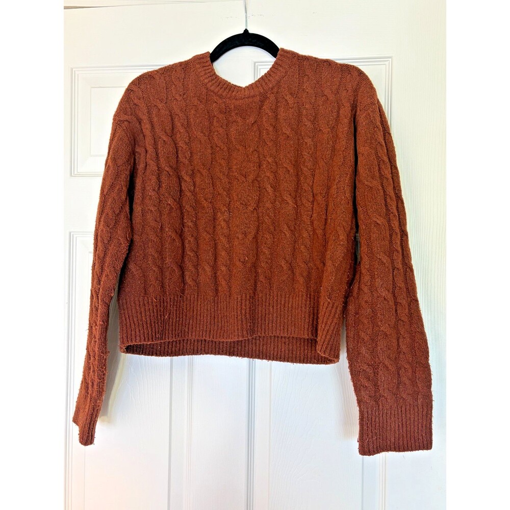 Women’s A New Day Cropped Cable Knit Sweater Dark Brown/Burnt Orange Medium M